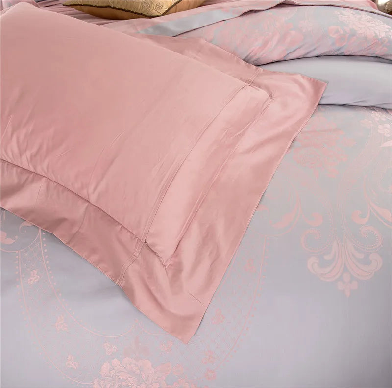 Sliver Gold Luxury Silk Satin Jacquard duvet cover bedding set queen king size Embroidery bed set bed sheet/Fitted sheet set