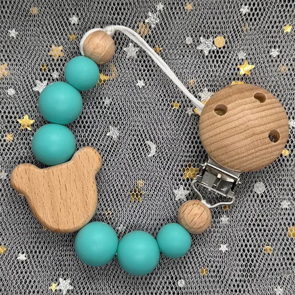 Custom Personalized Name Baby Pacifier Clip Bear Pacifier Chain Holder for Baby Teething Soother Chew Toy Food Grade Dummy Clips