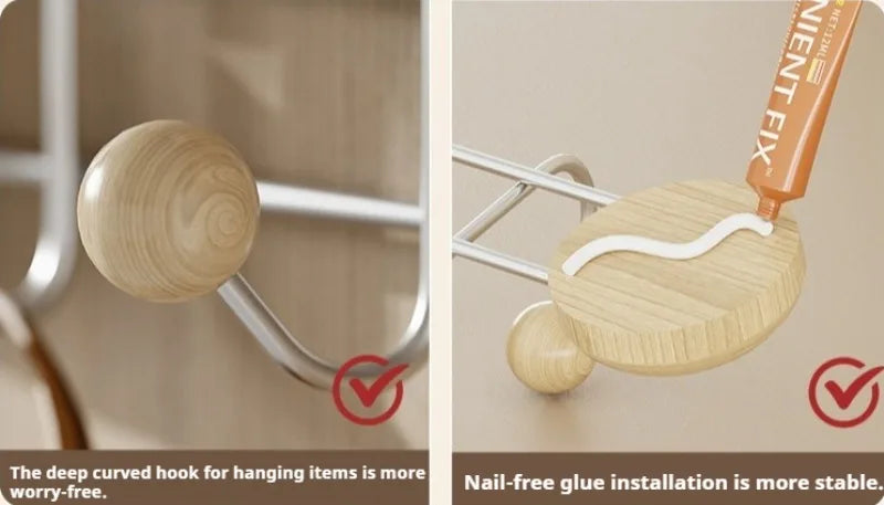 Stainless Steel Double Rows Door Hooks Simple Wood Grain Strong Adhesive Hooks Creative Multifunctional Art Home Decoration