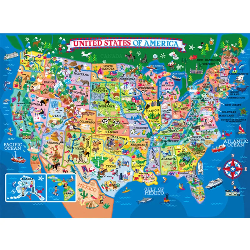 200pcs Jigsaw Puzzle United States World Map Paper Puzzles for Adults Children Decompression Game Kid Educational Gift Toys