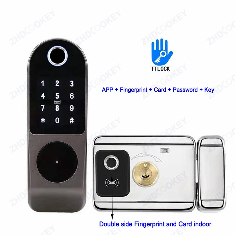 Security Home Gate Door Keys Entry RFID Card Code Password Tuya Wifi TTlock Smart Door Lock Digital Double Side Fingerprint Lock