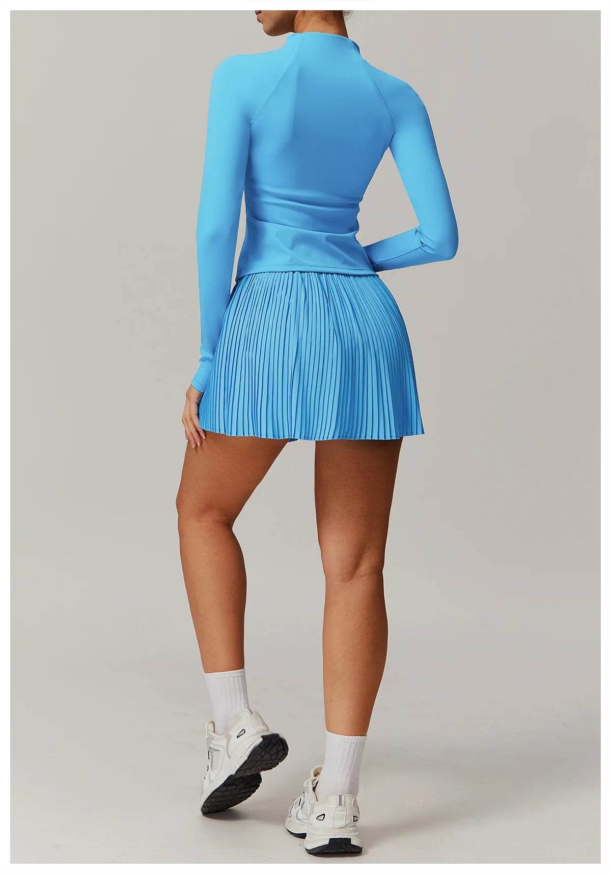 Yoga Sets Workout Sets for Women 2 Pieces Gym Suits Long Sleeved Outfits Zipper Fitness Jacket Running Short Skirt Sportswear - AIAZ