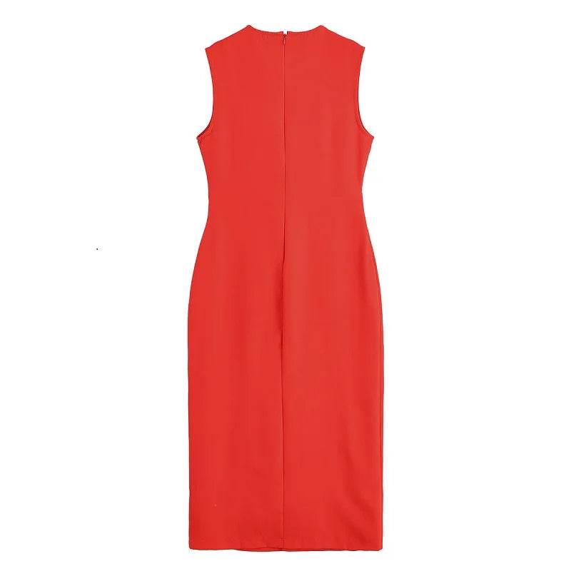 MUJER 2025 Womens Dresses Black Office Long Dresses for Women Spring Sleeveless Midi Dress Woman Belt Button Women's Dress Vest - AIAZ