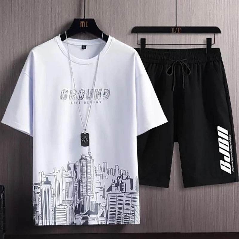 Men's Casual Sport Ice Silk Suit Printed Sweatshirt Sweatpants Outdoor Jogging Sports Basketball Training Fitness 2 Piece Suit - AIAZ