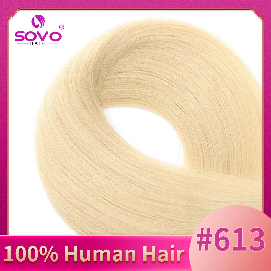 SOVO 100 Strands Nano Rings Human Hair Extensions Natural Blonde Micro Bead Loop Pre Bonded Remy European Straight Hair
