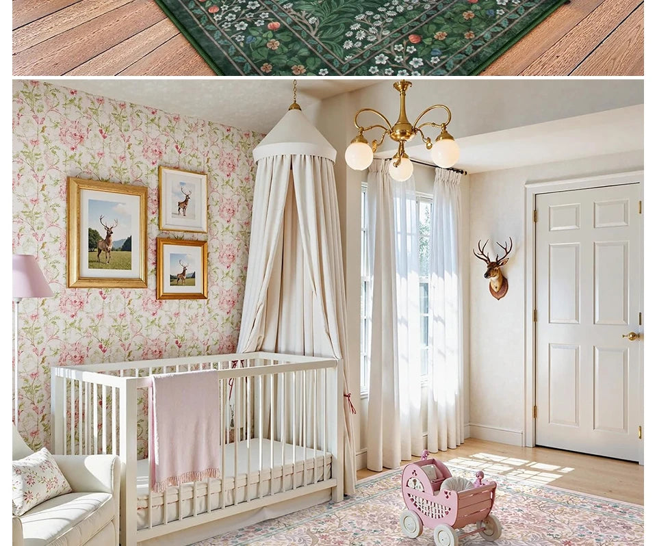 Pink Living Room Carpet Large Machine Washable Carpets Bedroom Bedside Floor Mat Home Decoration Bohemian Flower Non-Slip Rug 카펫