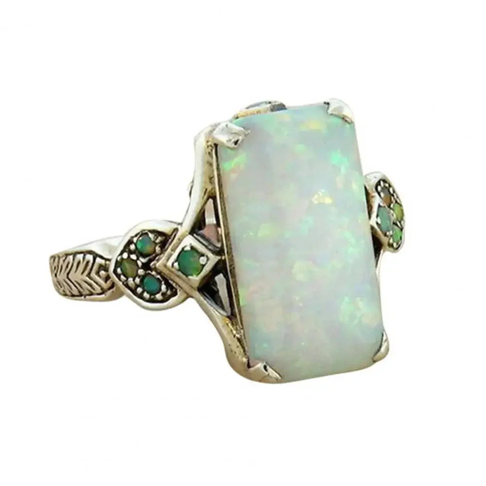 New Fashion Square White Opal Ring for Women Vintage Turquoise Rectangular Faux Gem Ring Jewelry Gifts Женская Бижутерия Тренд