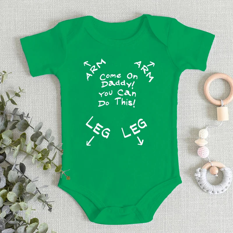 "Come One Daddy You Can Do This" Letter Pattern Newborn Bodysuits Autumn New Short Sleeve Baby Boy Girl Romper Infant Jumpsuits