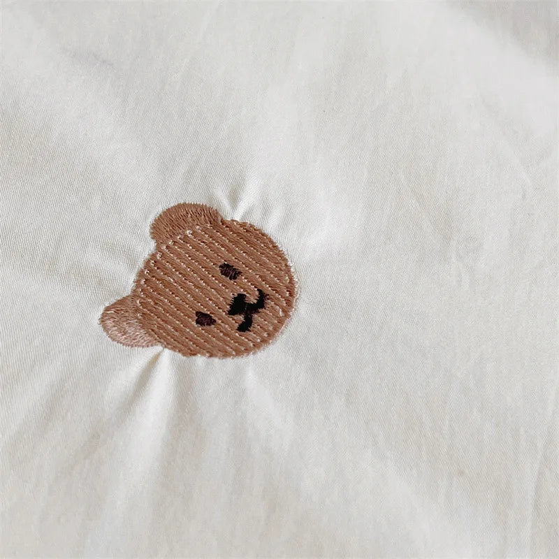 3PCS Baby Boys Bedding Set Bear Embroidered Cot Crib Bedding Set Cotton Korean Baby Bedding Duvet Cover+ Sheet+Pillowcase