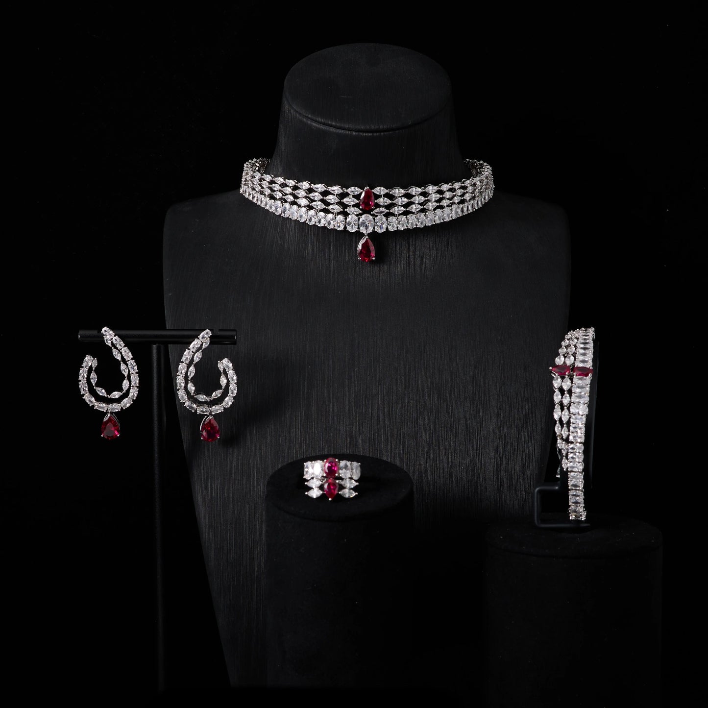 00044 Choker Necklace Sets for Women Cubic Zirconia Bridal Jewellery Set Dubai Saudi Party Engagement Accessory
