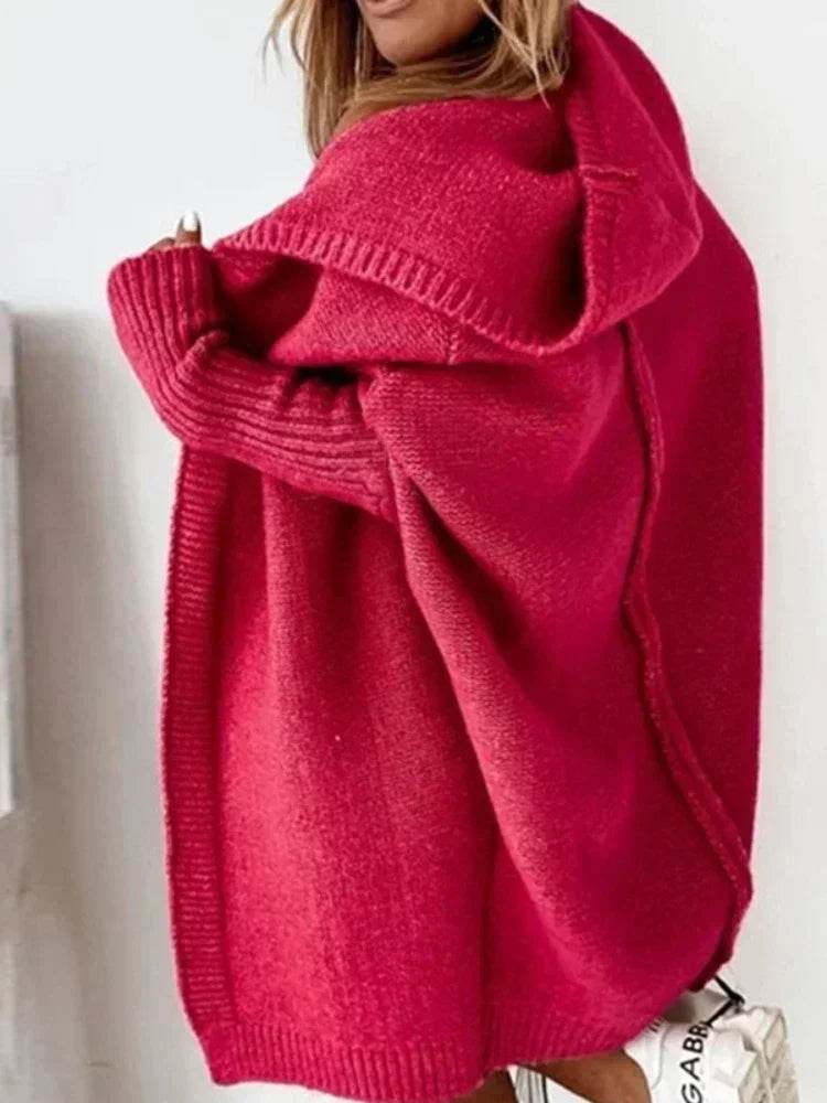 Women's Long Hooded Knitted Cardigan Sweater Warm Winter Overcoat Loose Fit Ladies Jumper Coat Knitwear Comfortable Knit - AIAZ