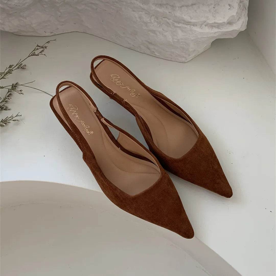 Bailamos Women Sandals Pointed Toe Elegant Low-heel Shoes Summer Fashion Slingback Woman Mules Shoes Pumps Dress Shoes - AIAZ