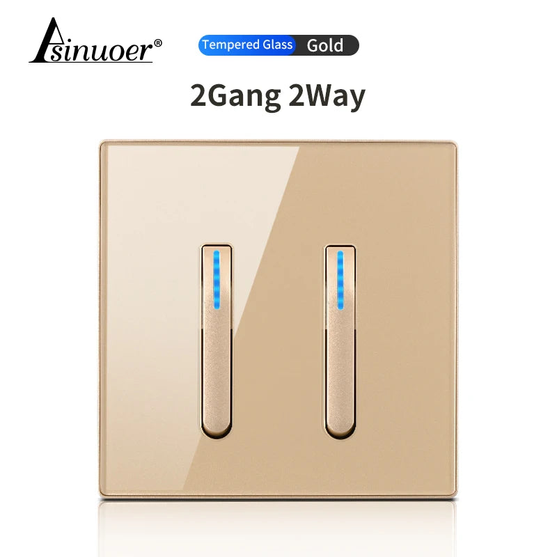 Glass Panel Wall Switch LED European 16a Socket Retro Toggle Light Switch EU UK Standard 2way Socket 1-4gang USB Home Decoration