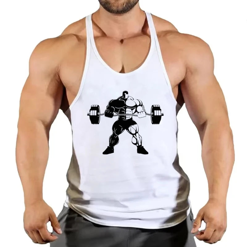 2025 - Men's Cotton Y-Back Vest "Lift Heavy Repeat" Graphic - Breathable Sleeveless for Gym Bodybuilding & Fitness
