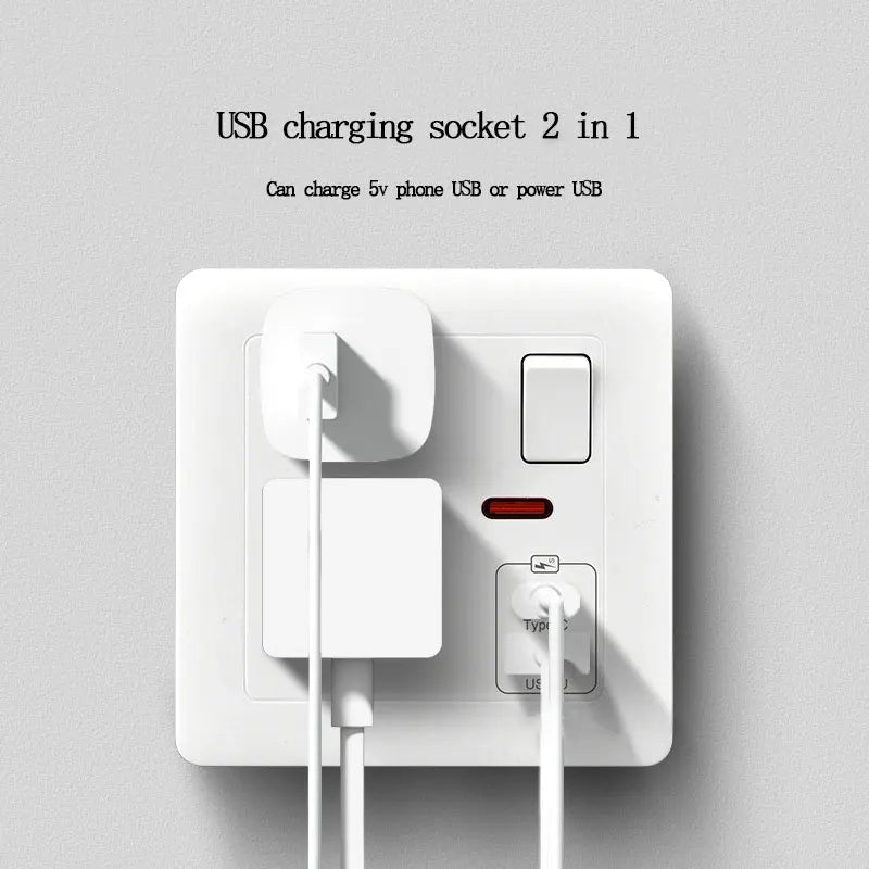 146 Type 2 Gang Multi-Ten-Hole Socket With 2Port USB Type-c 10w Fast Charging Panel British standard double five-hole socket