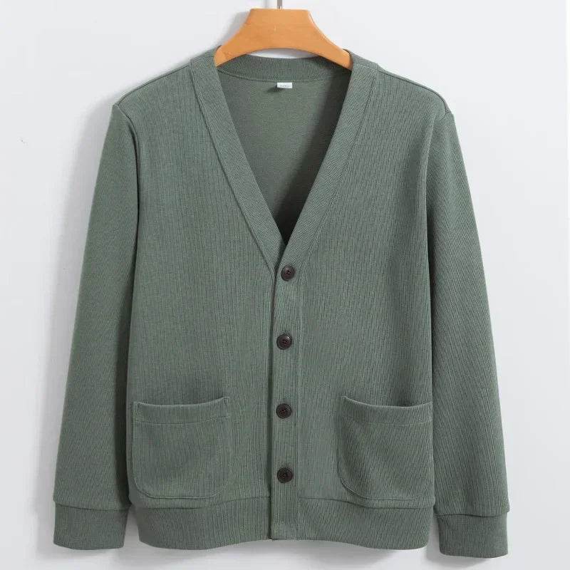 BROWON New Knitted Sweater Cardigan Men 2025 Autumn Solid Casual Man Clothes Korean Fashion 80% Cotton V-Neck Collar Sweater Men - AIAZ