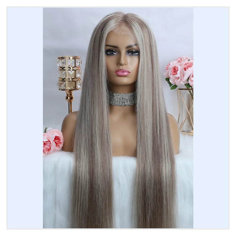 Ash Blonde Wig Highlight 13x6 Hd Lace Frontal Wigs Straight Vietnamese Raw Hair Wig 613 Blonde Colored Human Hair Wigs For Women - AIAZ