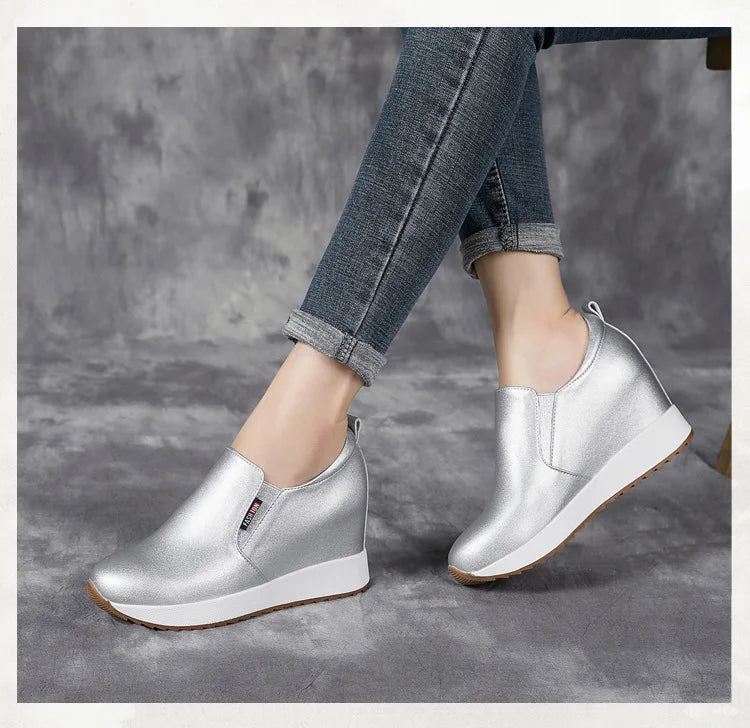 Fujin 7cm Genuine Leather Synthetic Boot Women Fashion Ankle Platform Wedge Heels Pumps Autumn Spring Sexy Hidden Heels Boots