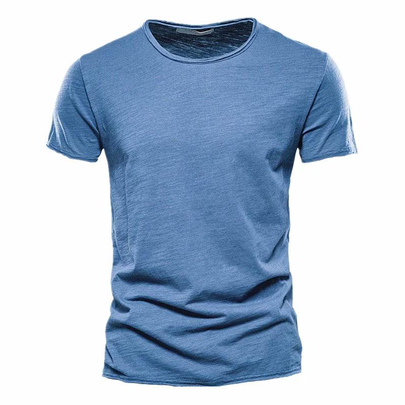 Men's T Shirt Pure Color Round Collar Short Sleeved Tops Tees High Quality Cotton Men T-Shirt Fashion Slim Man T Shirt For Men - AIAZ