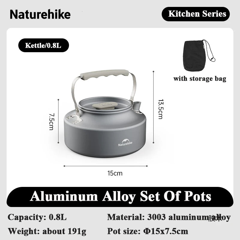 Naturehike Camping Pot Set 4-7 Persons Aluminum Alloy Cookware Pot Set Portable Outdoor Picnic Tableware Camping Cookware Kit