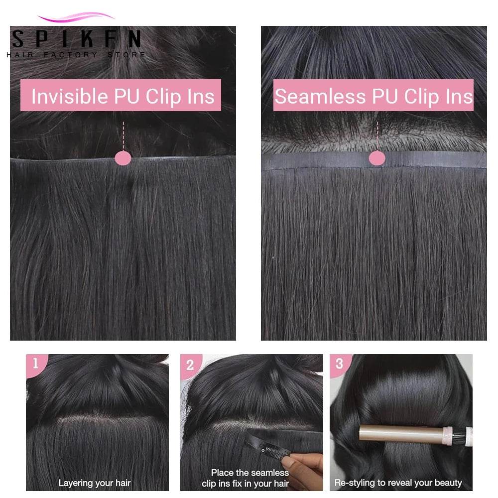 Invisible PU Clip ins Extensions 100-120g 7pcs/set Clip in Human Hair Chocolate Brown Straight Machine Remy Hair Pieces Clip On - AIAZ