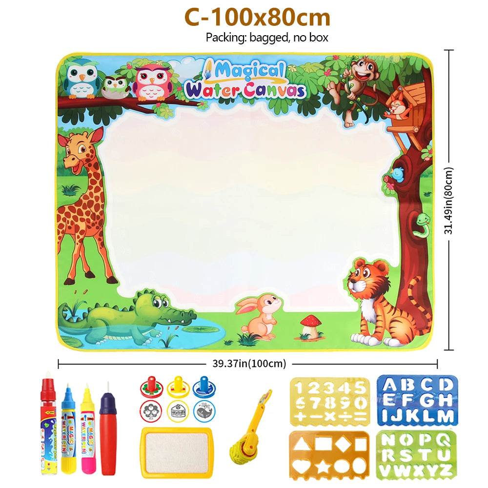 100x80CM Magic Water Drawing Mat with Reusable Magic Pens Doodle Montessori Painting Board Educational Toys Kids Gifts 39X31in - AIAZ
