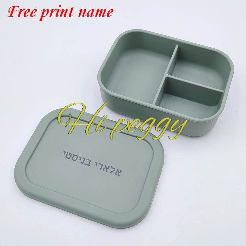 Personalized Name Lunch Box 3 Compartment Silicone Bento Box Portable Leak Proof Microwave Oven Lunch Box Picnic Food Container - AIAZ