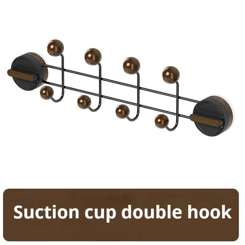 Stainless Steel Double Rows Door Hooks Simple Wood Grain Strong Adhesive Hooks Creative Multifunctional Art Home Decoration