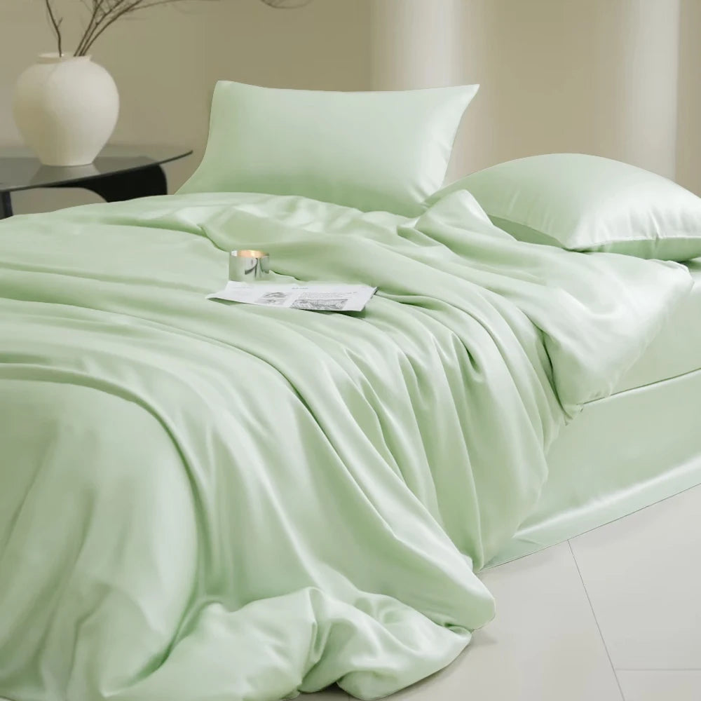Sondeson 100% Nature Silk Duvet Cover With Pillowcase Healthy Skin Twin Queen King Solid Color Silky Bedding For Sleep Gift