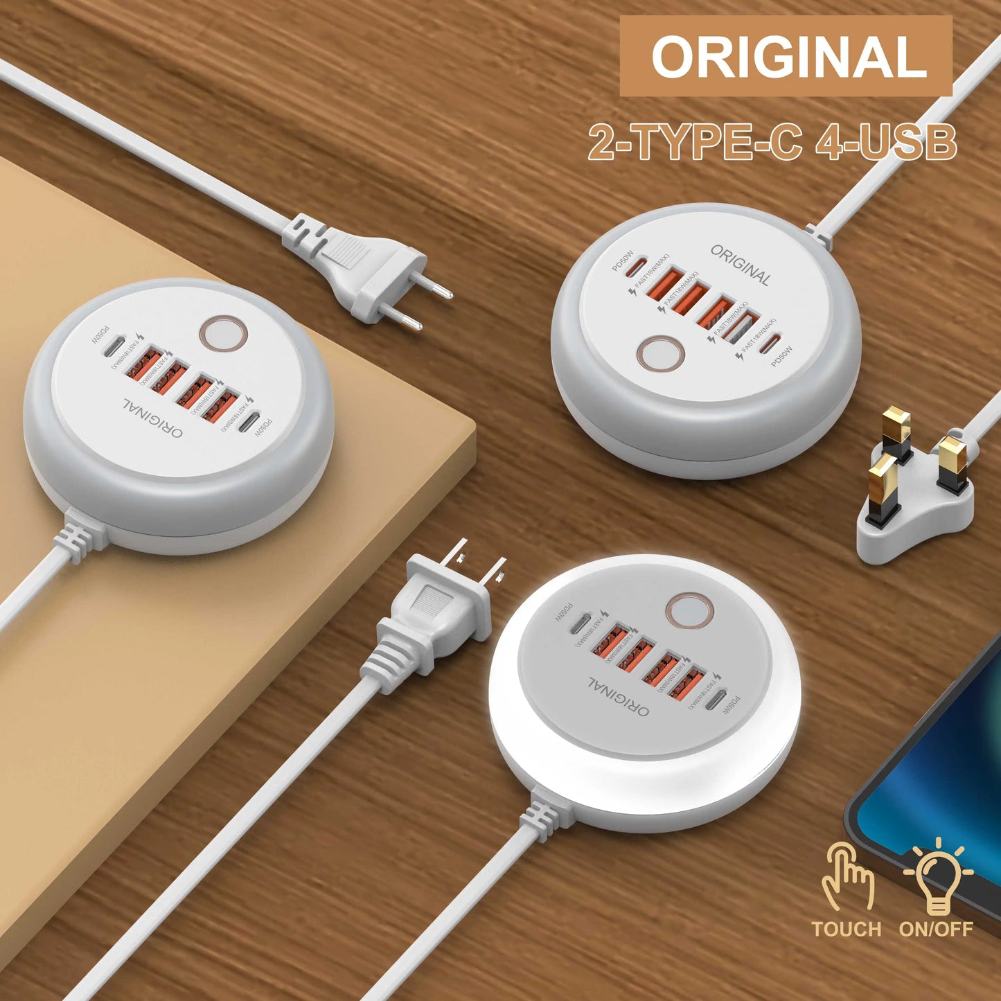 50W USB PD Charger 6 Ports Fast Charging Travel Charger For iPhone Samsung Xiaomi Phone Adapter Quick Charge3.0 Charging Station