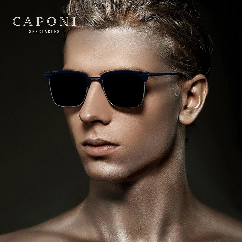 CAPONI Polarized Sunglasses For Men Fashion Pure Ttanium Eyewear Retro Trendy Brand Design Sun Glasses for Driving Shades BS1905