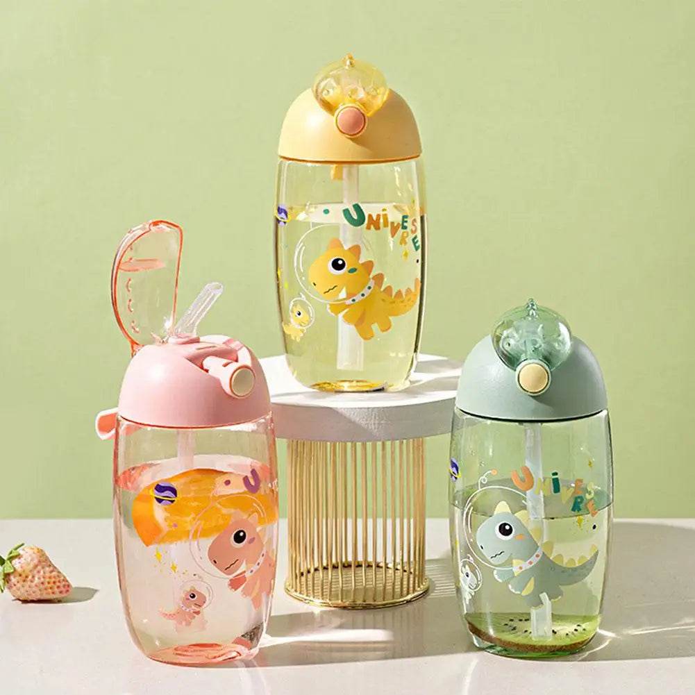 500ml Children's Dinosaur Water Bottle With Silicone Straw Leak Proof Plastic Water Bottle Summer Children's Water Cup - AIAZ