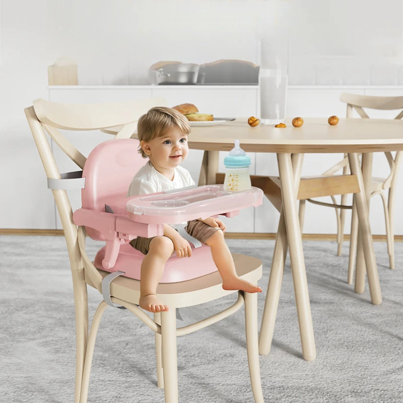 Foldable Baby Dining Chair - Adjustable Height Portable Highchair with Anti-Slip Base & Safety Harness for Home/Restaurant Use