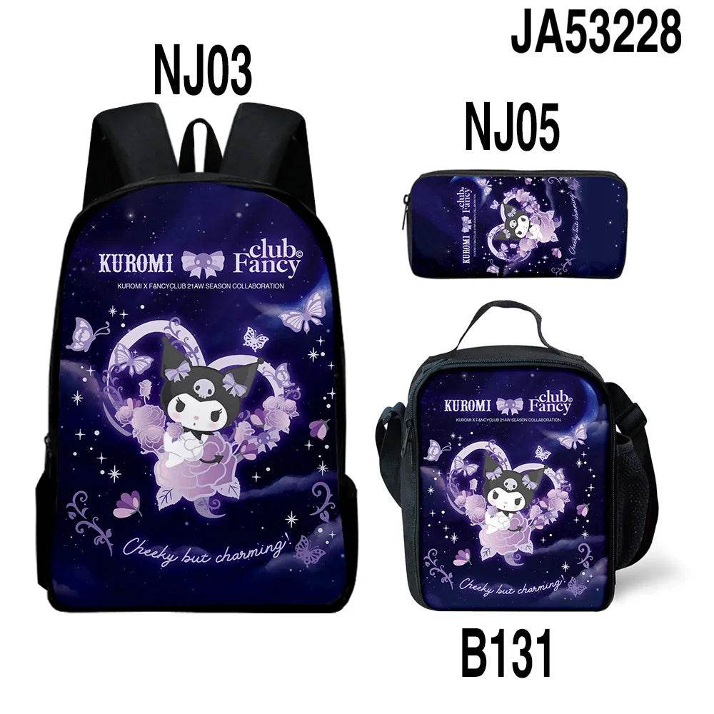 Sanrio Kuromi Backpack Sanrio Backpack Pencil Bag Student School Bag Primary and Middle kawaii Cartoon School Bag Mochila - AIAZ