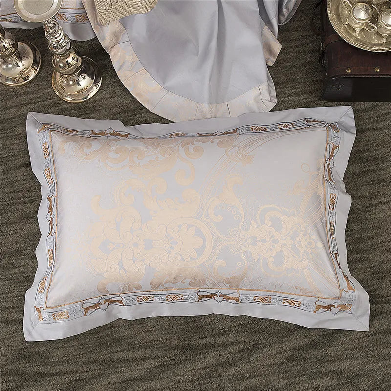 Sliver Gold Luxury Silk Satin Jacquard duvet cover bedding set queen king size Embroidery bed set bed sheet/Fitted sheet set