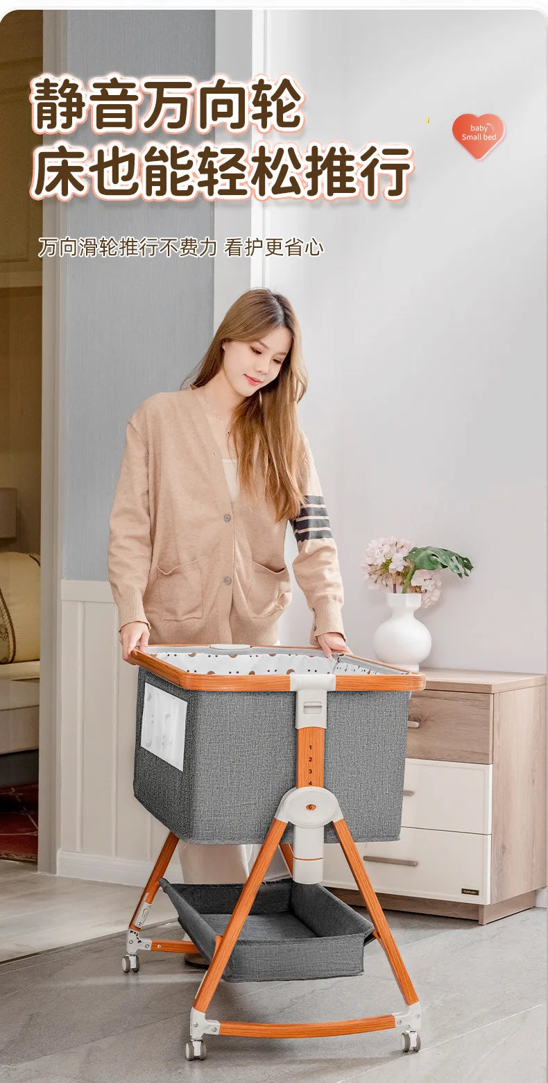 Baby bed splicing baby movable portable cradle bed foldable multifunctional newborn adjustable