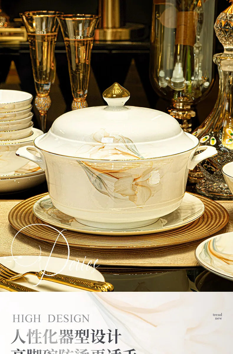 2025 New Jingdezhen High-end Bowl Plate Tableware Set For Housewarming Gift Bone China Bowl, Chopsticks Plate Set Gift Giving