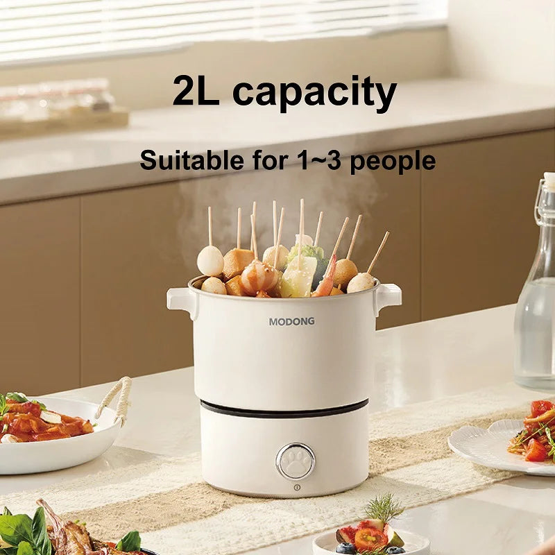 110V 220V Electric Cooking Pot 2L Folding Hotpot Multicooker Fried Pan Rice Cooker Dual Voltage Electric Skillet For Travel