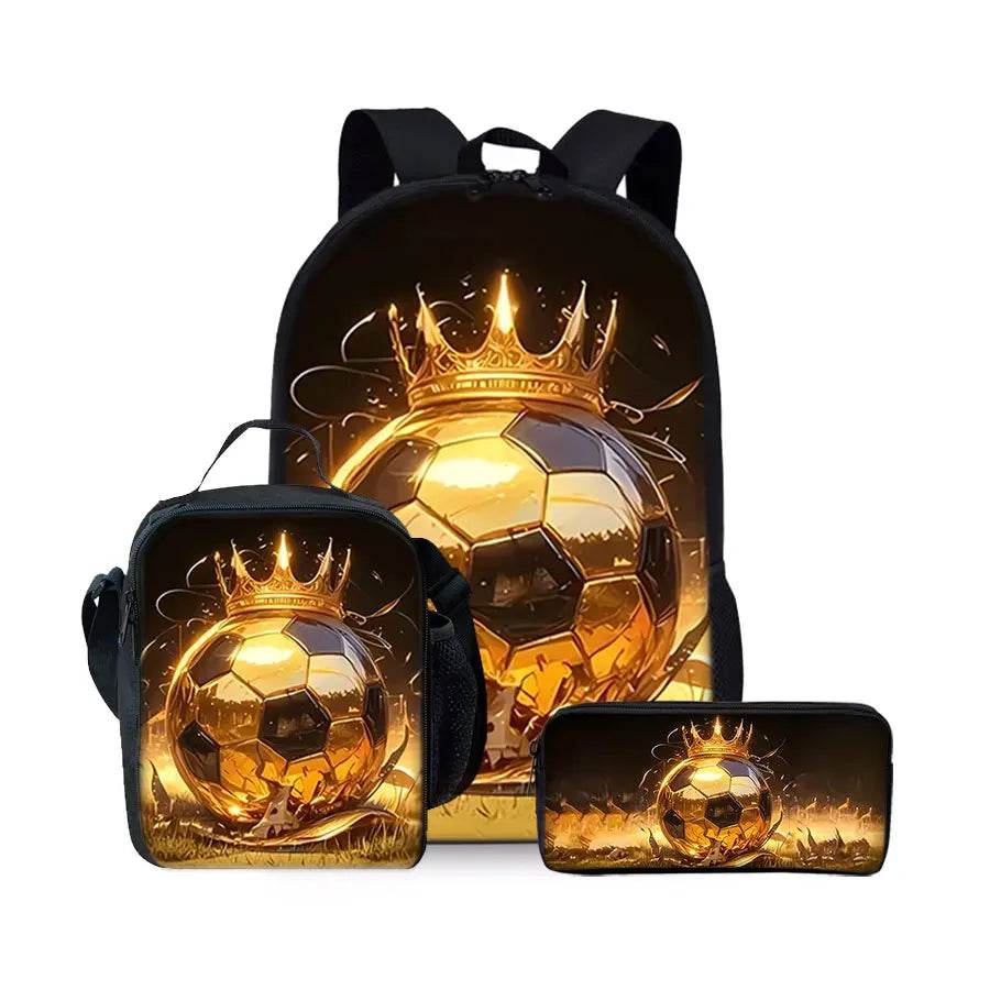 New Football Pattern Three Piece Set Backpacks for Boy and Girls Best Gifts 3D Cartoon School Backpack for Children - AIAZ