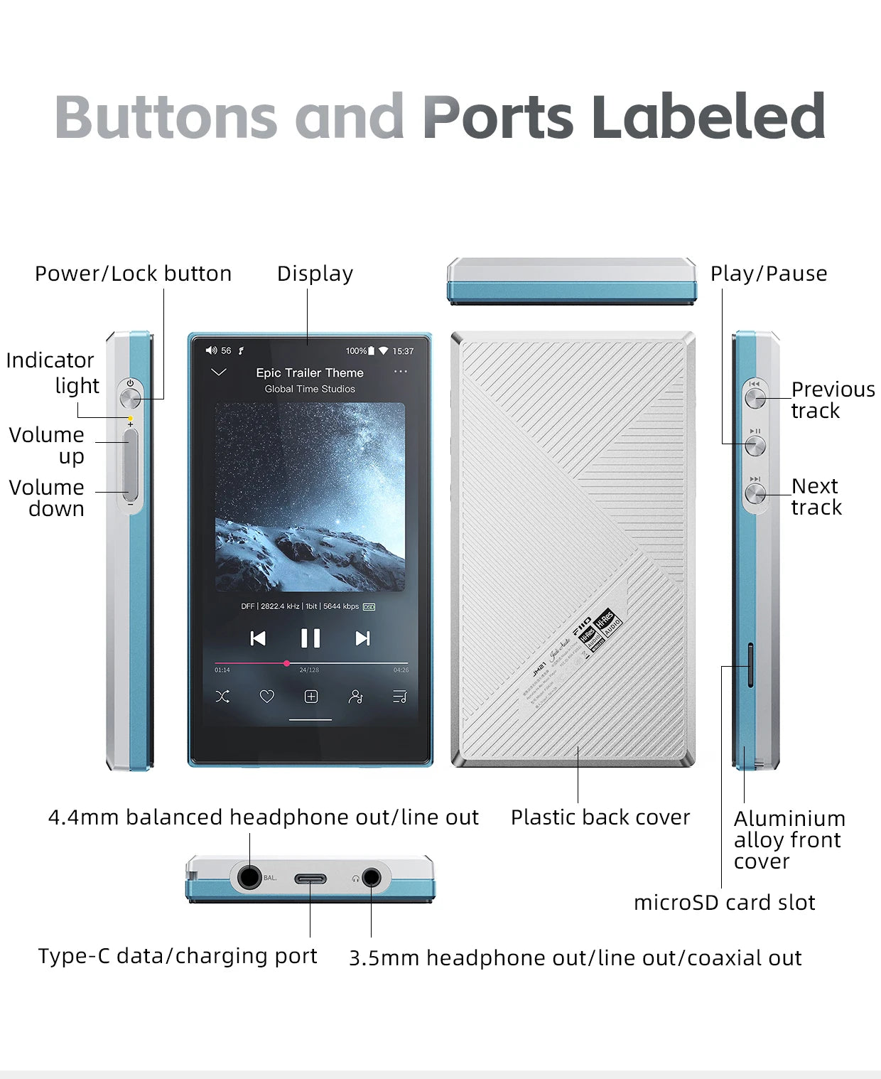FiiO JM21 Android 13 Hi-Res Music Player MP3 with Snapdragon 680, Bluetooth WiFi USB DAC 12.5H Playtime