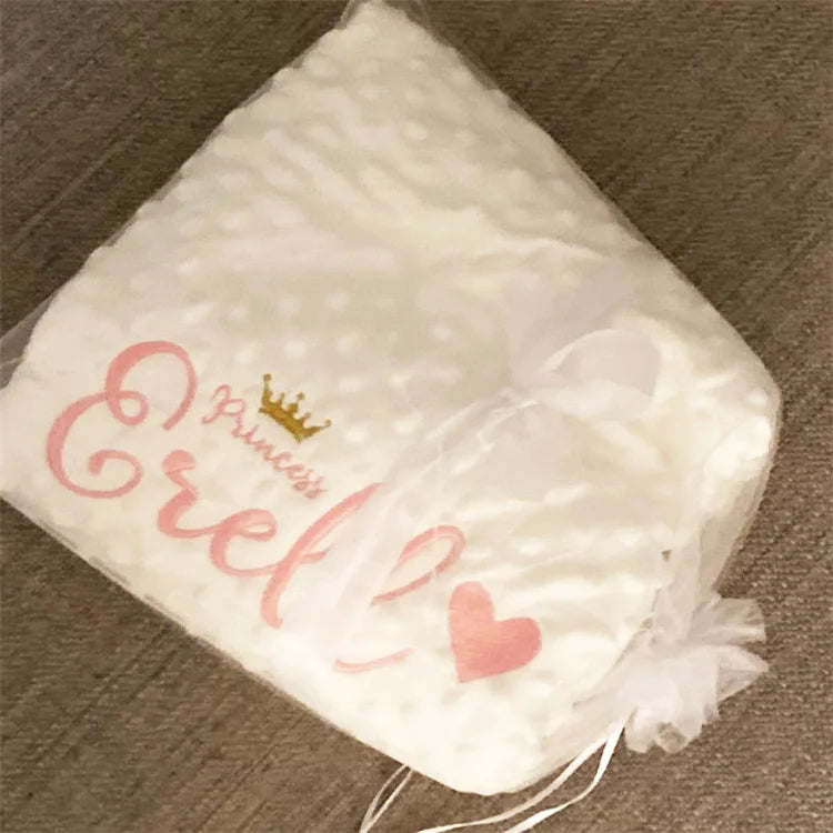 Personalized Bubble Minky Fleece Baby Blanket with Name DIY Custom Toddler Crib Stroller Blanket For Newborn Baby Birthday Gift