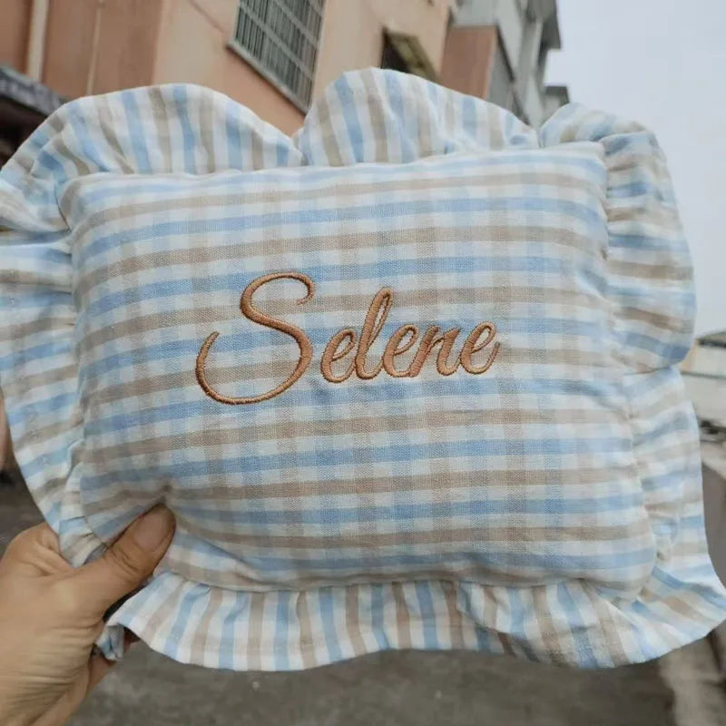 Personalization Name Nordic Style Cotton Baby Small Pillow with Ruffles Kids Cushion Baby Newborn Bedding Pillows Cushions Room