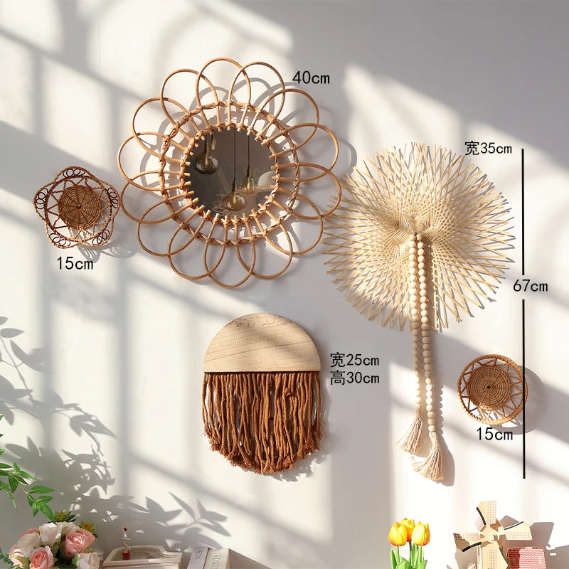 Bohemian Wall Decorations, Woven Grass and Rattan Wall Ornaments, Wall Decorations for Restaurant Background Walls