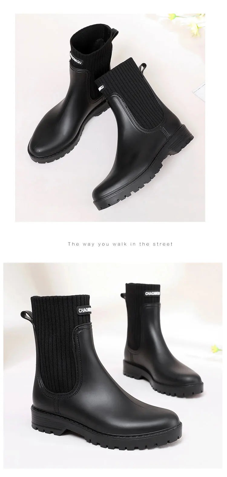 2024 Designer Rain Boots Women's Waterproof Shoes Rainy Ladies Fur Rubber Rainshoes Woman Galoshes Non-slip Pull-on Rain Boots