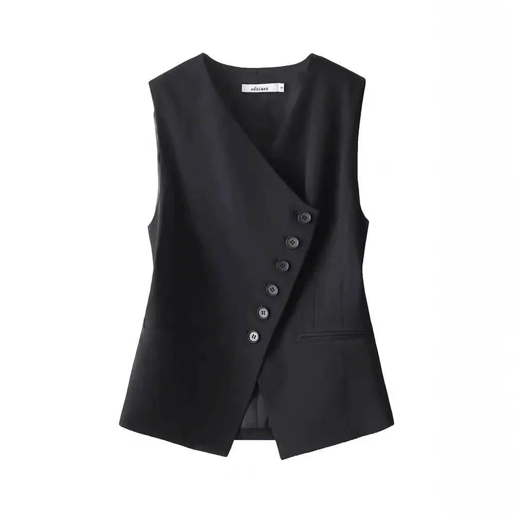 Vest Tops Women Vests V Neck Sleeveless Coats Single Breasted Slim High Waist Coat Y2k Streetwear Elegant Work Off White Jackets - AIAZ