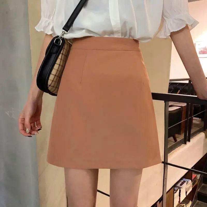 Skirts Women Solid A-line Sexy Prevalent Zipper Mini Skirts Daily Minimalist Fall Basic Street Style Korean Above Knee Clothes - AIAZ