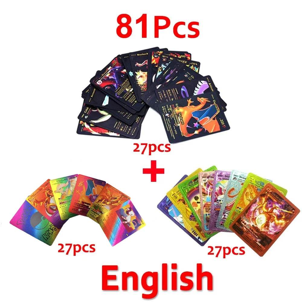 Pokemon Cards Vmax GX Gold Foil Flash Card English Spanish Colorful Pikachu Charizard French German Game Battle Collection Cards - AIAZ