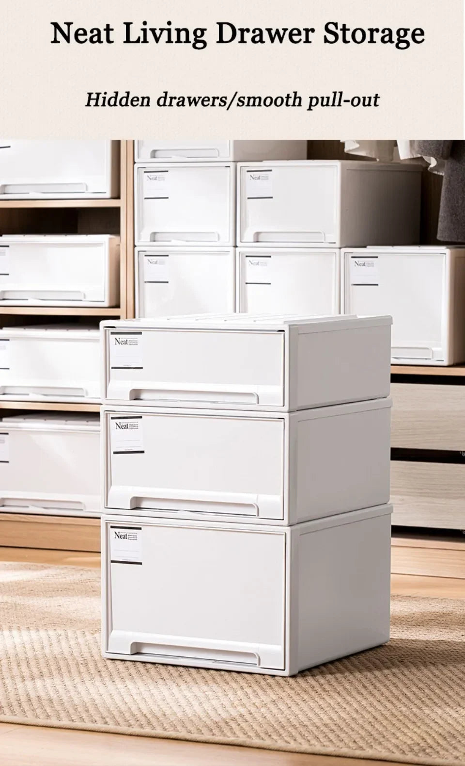 Wardrobe Storage Box High-capacity Drawer Style Stackable Container Transparent Plastic Containers for Household Use Storage