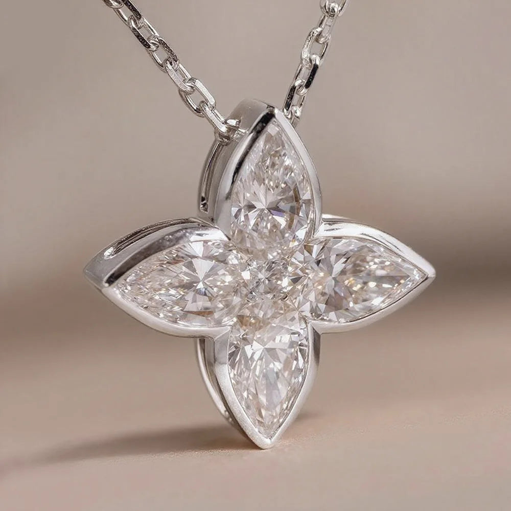 MUXIFC Full Moissanite Pendant Necklaces Fashion Flower Pear/Round Cut Diamond Neck Chain S925 Silver Wedding GRA Jewelry Gifts