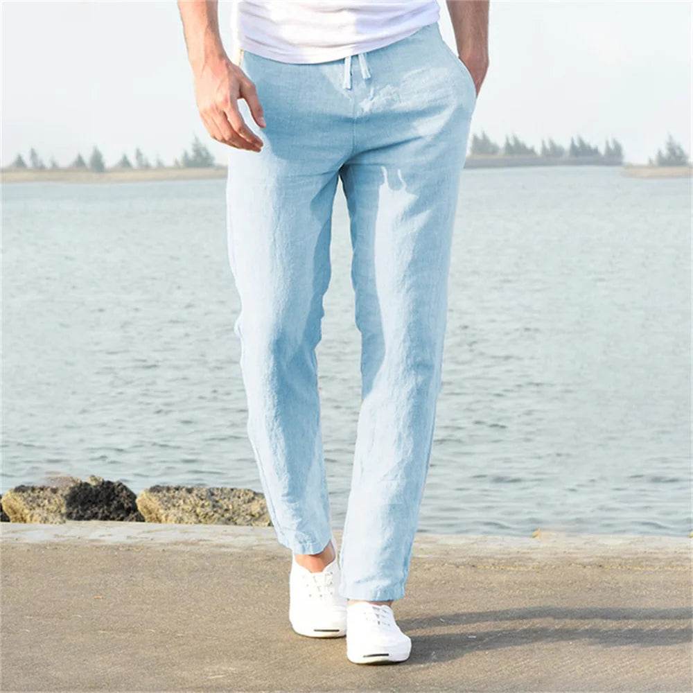 Men's Cotton Linen Pants Male Autumn New Breathable Solid Color Linen Trousers Fitness Streetwear S-3XL - AIAZ